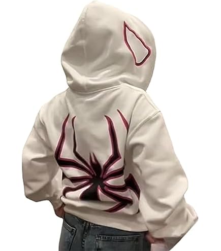 Oversized Y2K Zip Up Hoodie for Women Men Gothic Spider Web Heart